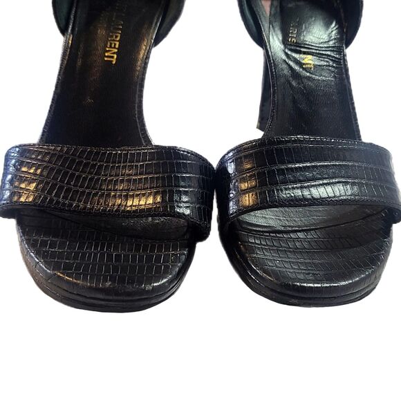 Saint Laurent Black Leather Lizard Open Toe Stiletto Heels, Size EU 35/US 5, GUC - Picture 6 of 10